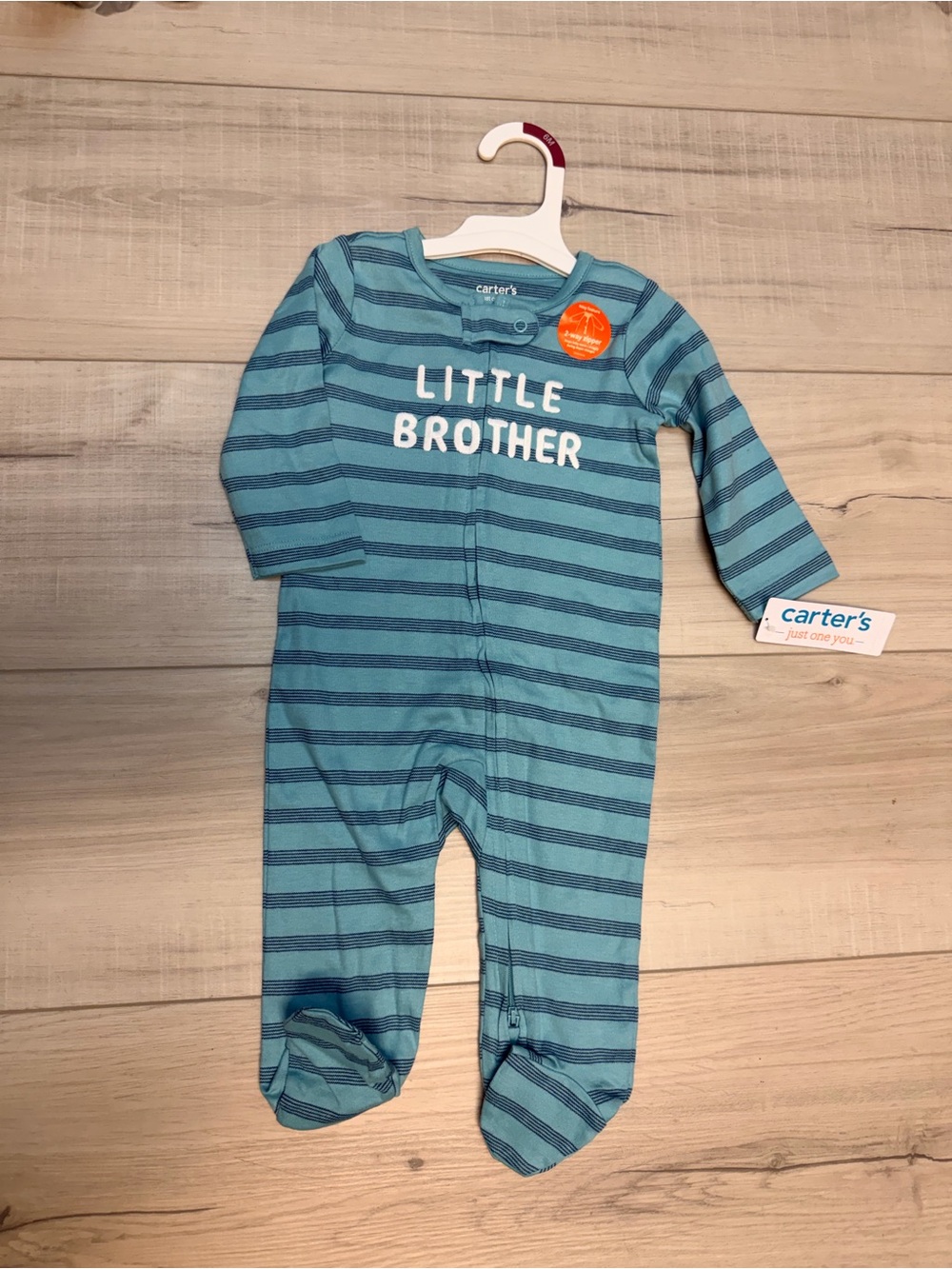Carter's Teal and Navy Striped 'Little Brother' Footed One-Piece